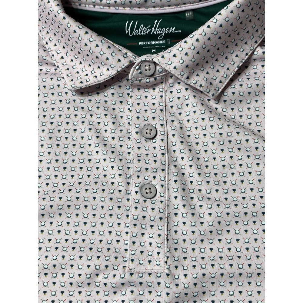 Walter Hagen 11 Golf Polo Shirt Men's Medium Pink Tee Print Stretch Performance - Picture 2 of 11